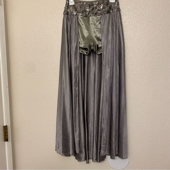 Glamour solo dance costume custom silver gray 2 piece maxi skirt crop top XLC - Picture 5 of 15